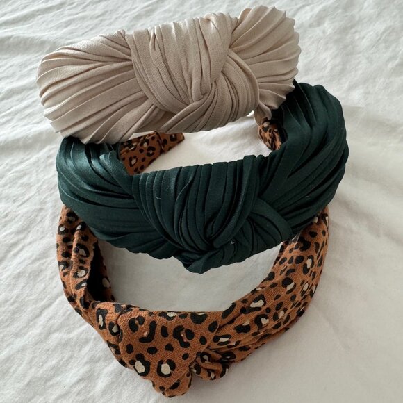 Madewell Accessories - Madewell Knotted Headbands – Set of 3 (Emerald, Cream, Leopard) – Like New